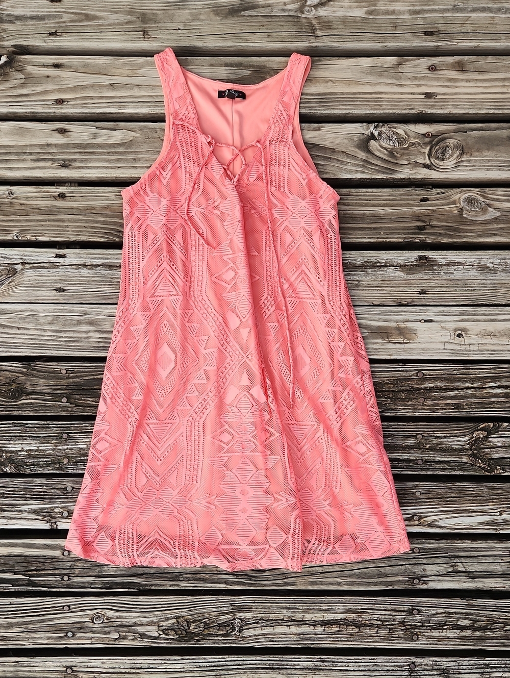 Bebop Western Coral Pink Aztex Lace Criss Cross Dress Small Summer Cowgirl